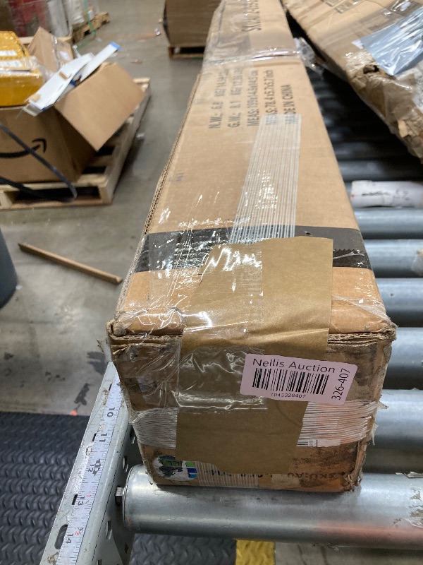 Photo 1 of SIMILAR TO JEAREY 8x10 ft Rectangular Patio Umbrellas Outdoor Table Market Umbrella w/Crank, 8 Sturdy Ribs, UV Protection Waterproof Sunproof(Blue Green Striped)  ***(SOME SMALL DIRT SPOTS, SMALL RUST AREA ON POLOE, BOX RIPPED/TORN...SEE ALL PHOTOS)***