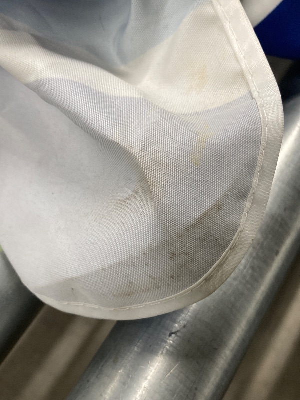 Photo 1 of SIMILAR TO JEAREY 8x10 ft Rectangular Patio Umbrellas Outdoor Table Market Umbrella w/Crank, 8 Sturdy Ribs, UV Protection Waterproof Sunproof(Blue Green Striped)  ***(SOME SMALL DIRT SPOTS, SMALL RUST AREA ON POLOE, BOX RIPPED/TORN...SEE ALL PHOTOS)***