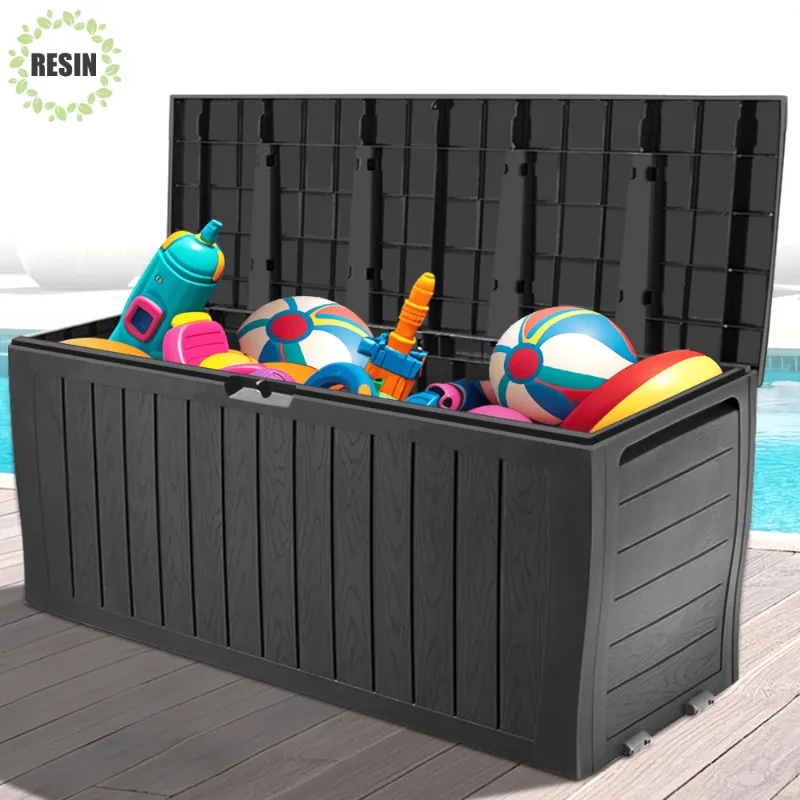 Photo 1 of 75 GAL Outdoor Storage Box, Seizeen Resin Deck Box Clearance on Wheels, Patio Large Storage Cabinet, Outdoor Waterproof Storage Chest for Outside Furniture Cushions, Garden Tools, Black, D7226
