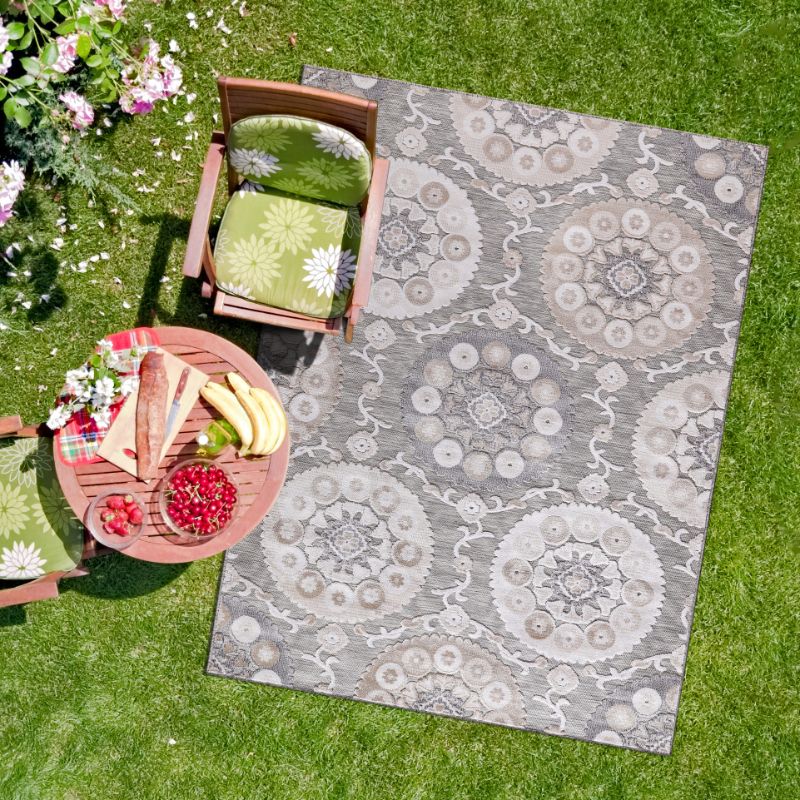 Photo 1 of  Spring Bohemian Medallion Floral Easy-Cleaning Non-Shedding Washable Outdoor Indoor Area Rug Beige 5x7