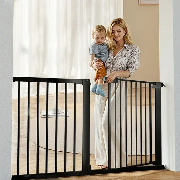 Photo 1 of 29.5-51.6'' Extra Wide Baby Gate, Caveen 30''H Safety Doorway Gates Pressure Mounted,Black
