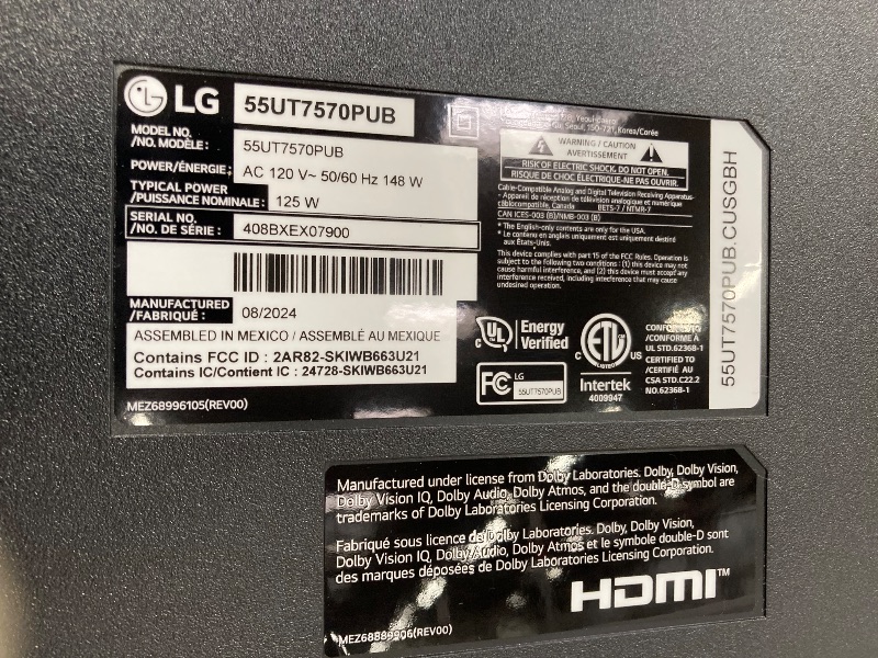 Photo 1 of ***PARTS ONLY***
LG 55-Inch Class UT75 Series LED Smart TV 4K Processor Flat Screen AI-Powered with Alexa Built-in (55UT7570PUB, 2024)