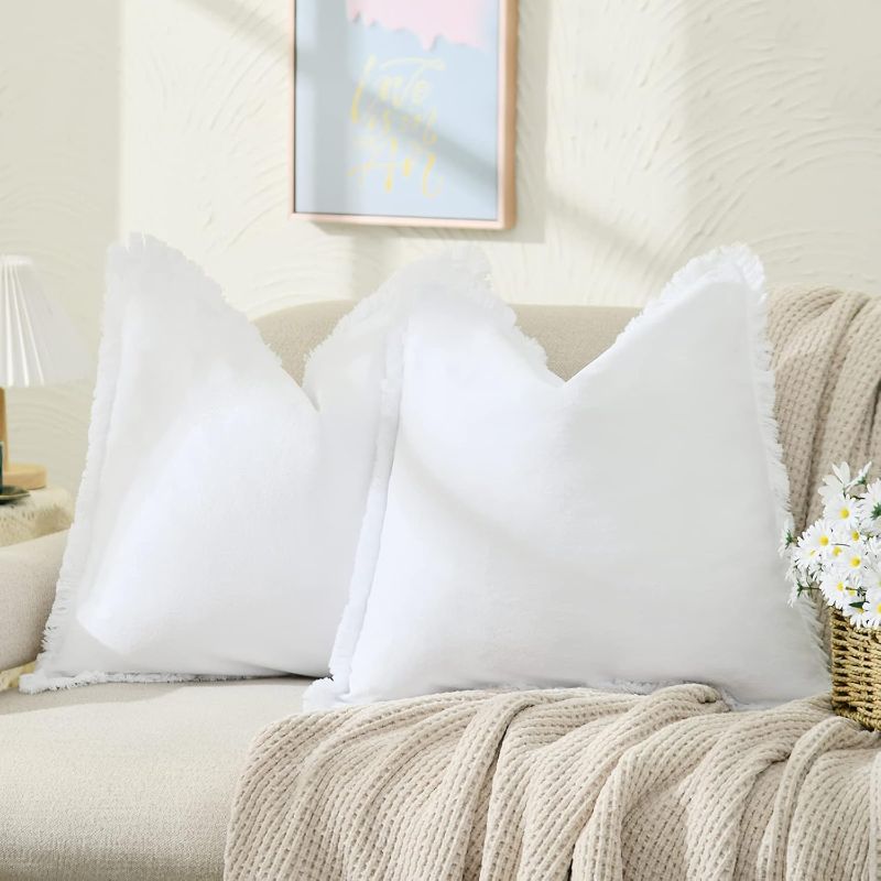 Photo 1 of ***ONLY ONE COVER**ZWJD Pillow Covers 18x18 Set of 2 White Throw Pillow Covers with Fringe Chic Cotton Decorative Pillows Square Cushion Covers for Sofa Couch Bed Living Room Farmhouse Boho Decor