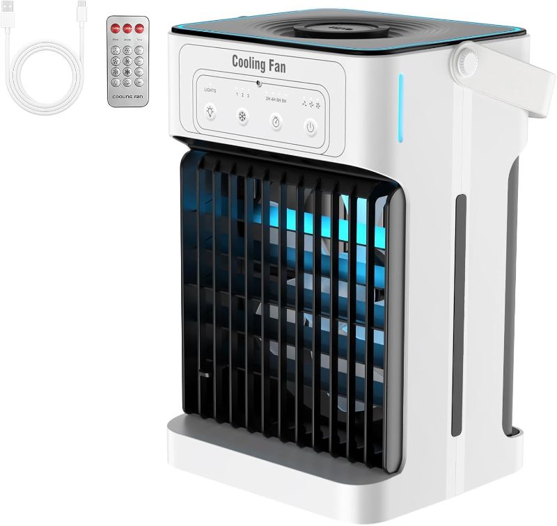 Photo 1 of **MISSING CHARGER WIRE**Portable Air Conditioners, Dual Motor & Fan Blades Evaporative Air Cooler with Remote, 3 Speeds & 3 Mist, Colorful Night Light Cooling Fan with 2-8H Timer, Personal AC Unit for Bedroom Office