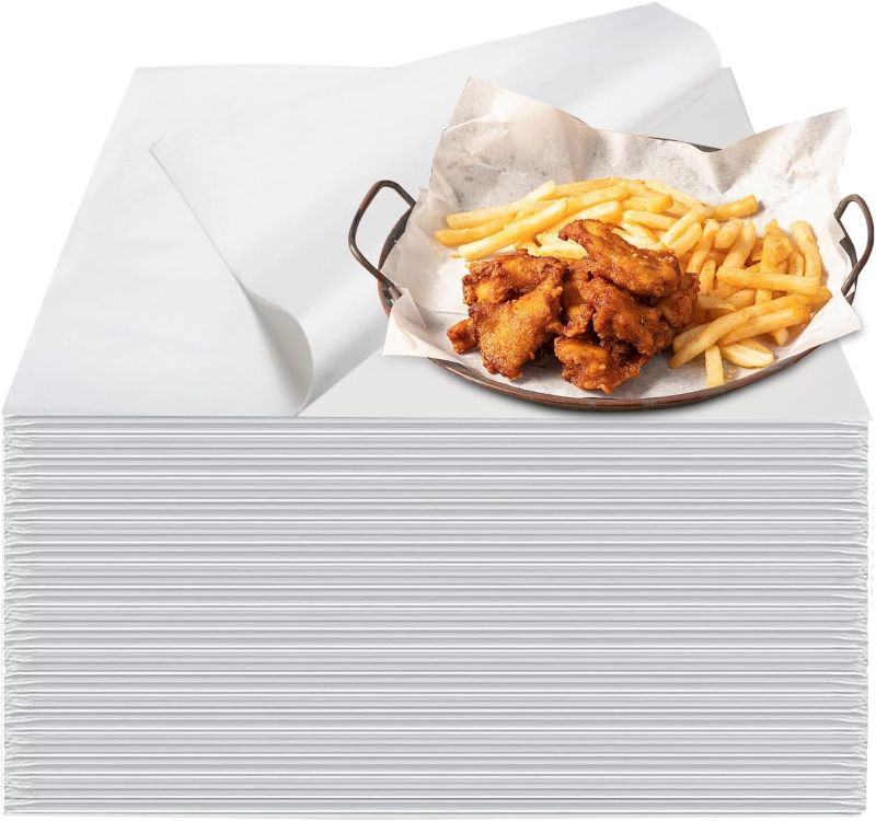 Photo 1 of 100PCS Deli Paper Sheets 12×12", Unbleached White Wax Paper Sheets for Food Basket Liners, Precut Parchment Paper Baking Sheets for Cookies, Grease Resistant Sandwich Wrappering Paper by Neyimqr