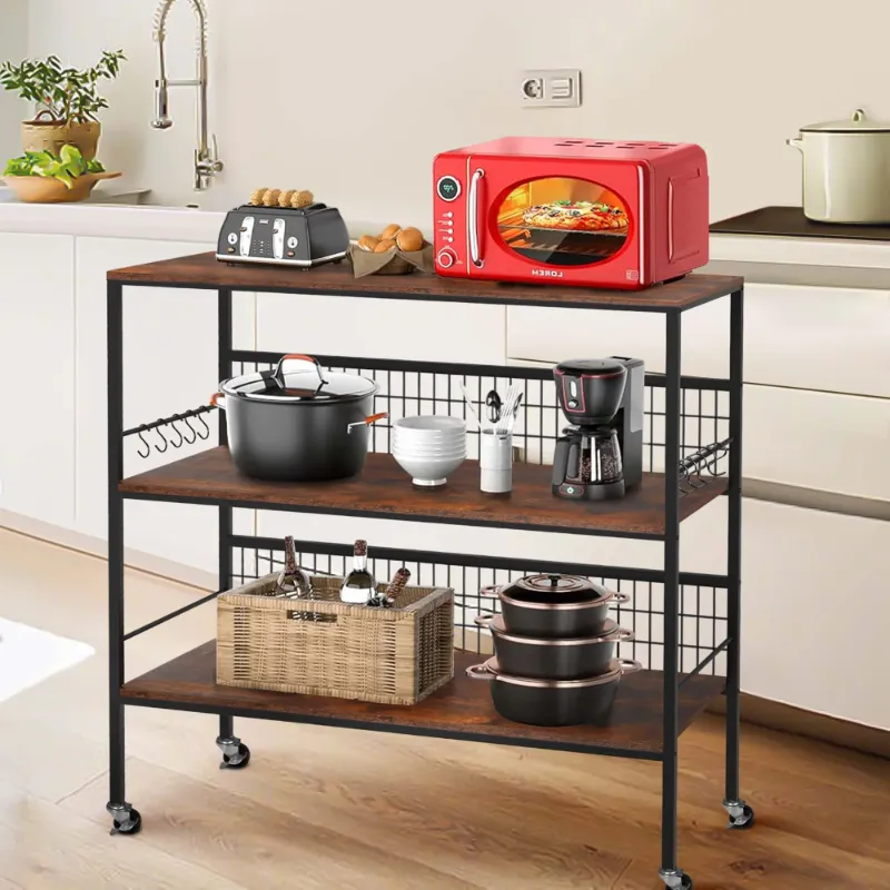 Photo 1 of 40" Wheeled Kitchen Storage Cart Island with Shelves, Copedvic 3-Tier Kitchen Bakers Rack with 10 Hooks
