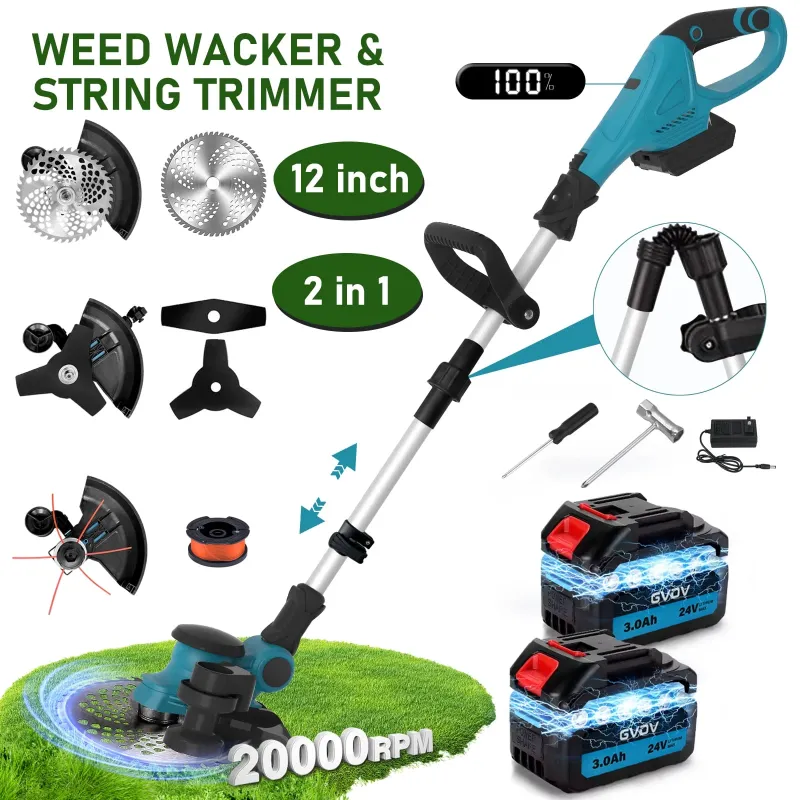 Photo 1 of ***PARTS ONLY**
GVDV 2 in 1 Weed Wacker and String Trimmer, BLDC Motor, 2 Pcs 24V Batteries, 3 Blades, Adjustable Length - Lightweight Lawn Edger & Brush Cutter for Yard and Garden