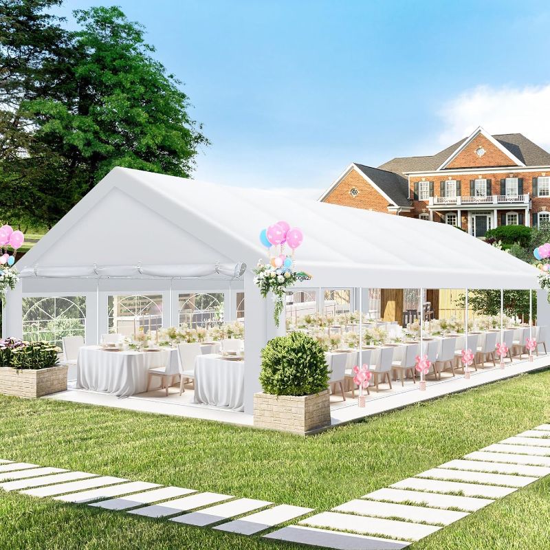 Photo 1 of 20x40 Party Tent Heavy Duty, Party Tents with 8 Removable Sidewalls & 4 Built-in Sandbags, Commercial Wedding Large Tent UV50+ Waterproof, White