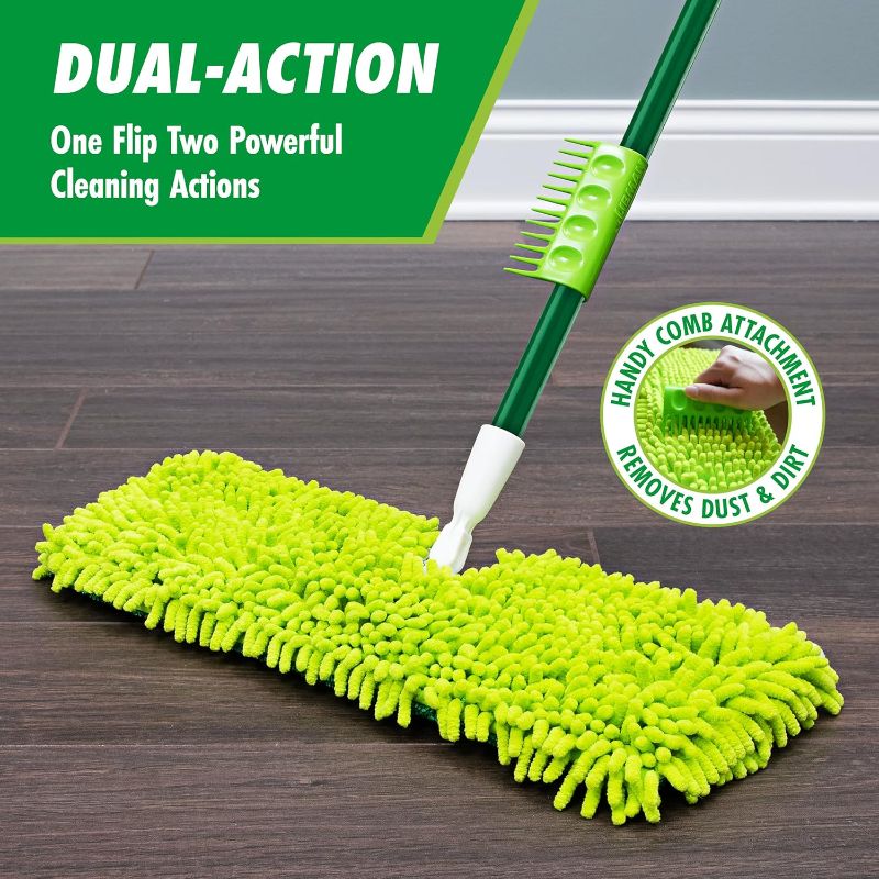 Photo 1 of 2-Sided Microfiber Dust Mop | Hardwood Floor Mop | Hard Surface Floor Duster | Microfiber Fingers | Flat Mop | 360 Degree Swivel Head | 49” Long Handle | Dust and Mop Set