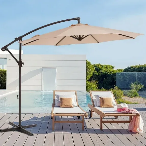 Photo 1 of **MISSING PARTS**JUSTLET 10' Outdoor Hanging Offset Cantilever Umbrella for Patio(No Base), Beige
