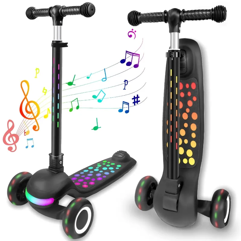 Photo 1 of 3 Wheel Kick Scooter for Kids Toddlers Girls with LED Sync Lights Flashing Stem & Wide Polka Dot Deck Adjustable Height Music Function Safe Sturdy Folding