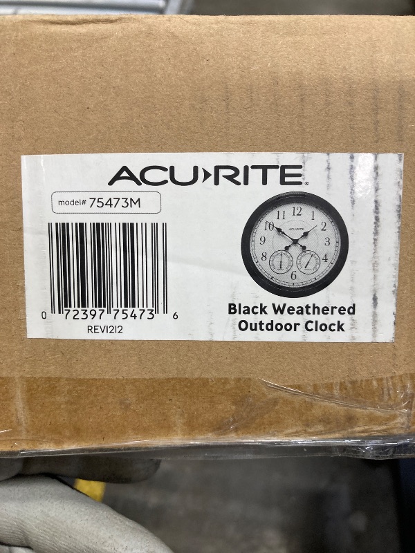 Photo 1 of AcuRite 75473 24-inch Weathered Black Wall Clock with Thermometer and Hygrometer