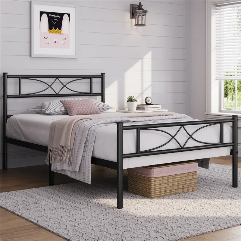 Photo 1 of 
Topeakmart Twin Size Metal Bed Frame with Curved Design Headboard and Footboard, Black