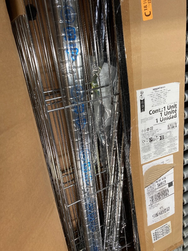 Photo 1 of ***MISSING PARTS/INCOMPLETE SET***Amazon Basics 5-Shelf Adjustable Heavy Duty Steel Wire Rack Storage Shelving Organizer for Kitchen, Garage, 36" L x 14" W x 72" H, Chrome