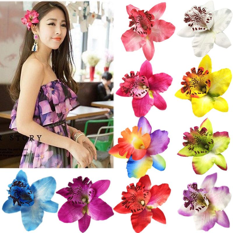 Photo 1 of 10 Pieces Women Chiffon Flowers Hair Clips Butterfly Orchid Alligator Clips for Bridal Wedding Accessory Beach Party Wedding Event Decor
