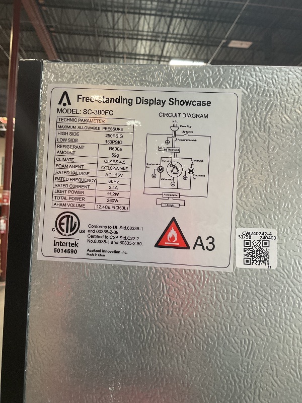 Photo 1 of *FOR PARTS ONLY* INTERTEKFreestanding display showcase refrigerator