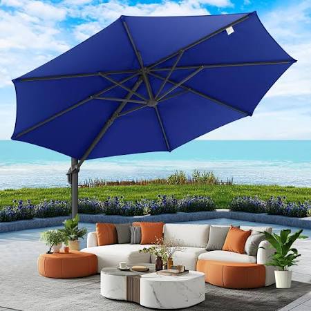 Photo 1 of 10ft 2025 Upgrade Premium Patio Umbrella Cantilever Offset Umbrella | 360° Smooth Rotation & UPF50+| Strengthened Heavy-Duty Aluminum Frame | Weatherproof for Pool, Patio & Commercial Use, Blue