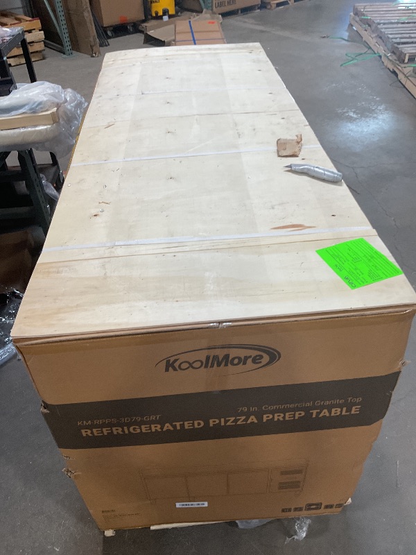 Photo 1 of KoolMore KM-RPCPS-2D79-GRT 79 in. Three-Door Commercial Granite Top Pizza Prep Refrigerated Condiment Pan Holder in Stainless-Steel, Stainless Steel