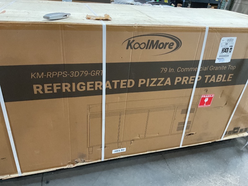 Photo 1 of KoolMore KM-RPCPS-2D79-GRT 79 in. Three-Door Commercial Granite Top Pizza Prep Refrigerated Condiment Pan Holder in Stainless-Steel, Stainless Steel