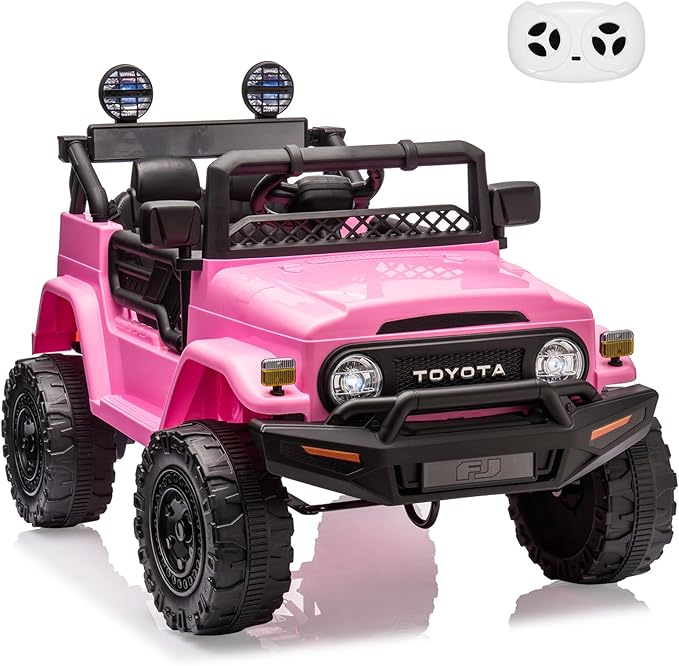 Photo 1 of 12V Ride on Truck Car, Licensed Toyota Kids Electric Vehicle Car with Remote Control, Battery Power, Music, LED Lights, Spring Suspension, 3-8 Years Old Boy Girl Gift, Pink