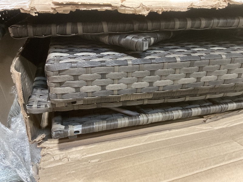 Photo 1 of **SELLING FOR PARTS AS PARTIAL SET. **KEIKI 6Pcs Outdoor Patio Sectional Couch Sofa Conversation Furniture Sets with Chair, Storage Corner Cabinet, Glass Top Coffee Table & Cushion, Wicker Woven Seating for Backyard Lawn