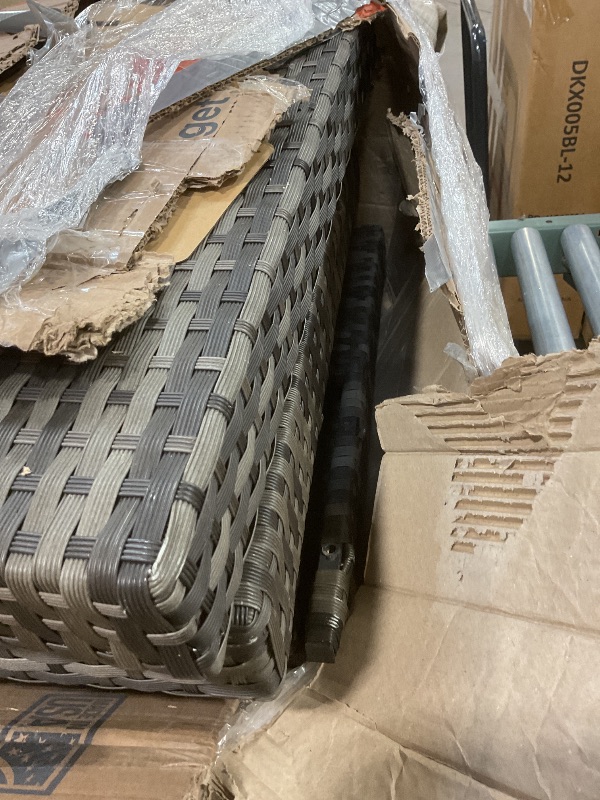 Photo 1 of **SELLING FOR PARTS AS PARTIAL SET. **KEIKI 6Pcs Outdoor Patio Sectional Couch Sofa Conversation Furniture Sets with Chair, Storage Corner Cabinet, Glass Top Coffee Table & Cushion, Wicker Woven Seating for Backyard Lawn