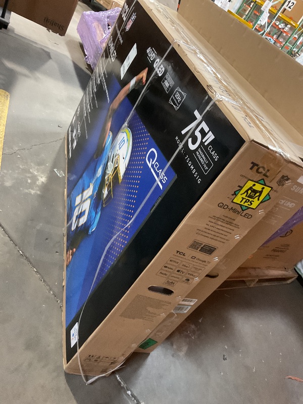 Photo 1 of **DOES NOT FUNCTION. CRACKED SCREEN**TCL 75-Inch QM85 QLED 4K Smart QD-Mini LED TV with Google TV (75QM851G, 2024 Model) Dolby Vision IQ HDR, Dolby Atmos, Game Accelerator up to 240Hz, Voice Remote, Works with Alexa, Streaming Television