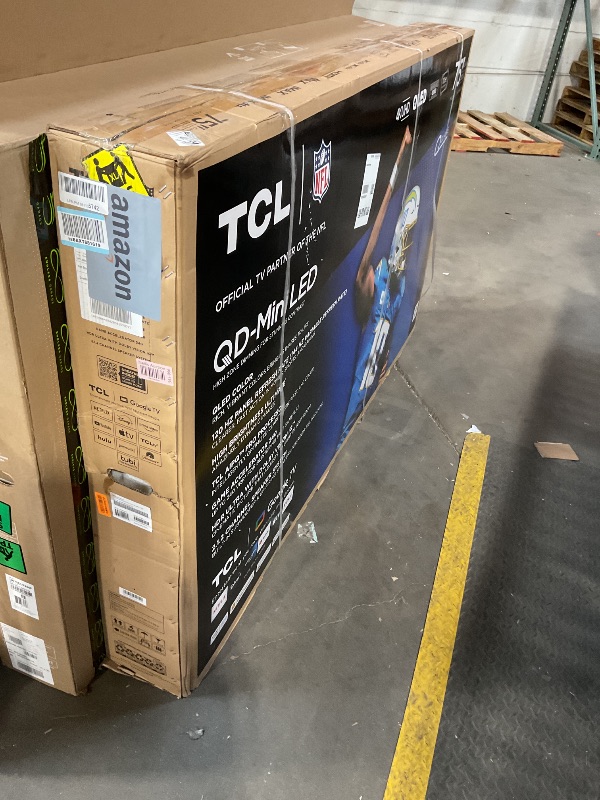 Photo 1 of **DOES NOT FUNCTION. CRACKED SCREEN**TCL 75-Inch QM85 QLED 4K Smart QD-Mini LED TV with Google TV (75QM851G, 2024 Model) Dolby Vision IQ HDR, Dolby Atmos, Game Accelerator up to 240Hz, Voice Remote, Works with Alexa, Streaming Television