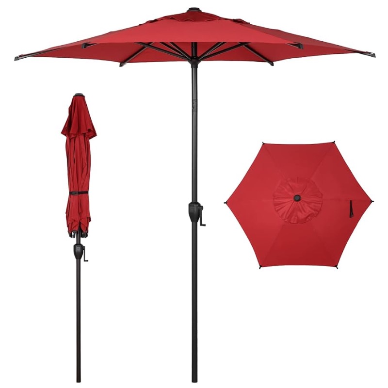 Photo 1 of Abba Patio 6FT Lyon Outdoor Patio Umbrella Outdoor Table Umbrella with Push Button Tilt and Crank Market Umbrella 6 Sturdy Ribs UV Protection Waterproof for Garden Deck Backyard Pool Dark Red