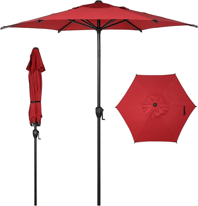 Photo 1 of Abba Patio 6FT Lyon Outdoor Patio Umbrella Outdoor Table Umbrella with Push Button Tilt and Crank Market Umbrella 6 Sturdy Ribs UV Protection Waterproof for Garden Deck Backyard Pool Dark Red