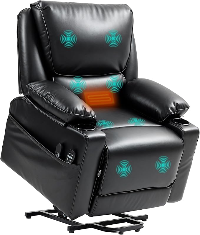 Photo 1 of *MISSING MAIN CUSHION* HOMCOM Power Lift Recliner Chair for Elderly, Wide Faux Leather Lift Chair with Vibration Massage and Heat, Overstuffed Reclining Single Sofa with Remote, USB Port, Side Pockets, Black