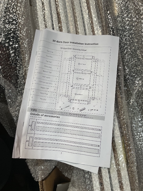 Photo 1 of *BRAND/ MEASUREMENTS UNKNOWN 36 in. x 84 in. 3-Lites Pre Assembled Frosted Glass White MDF Interior Sliding Barn Door w/ Hardware Kit and Door Handle