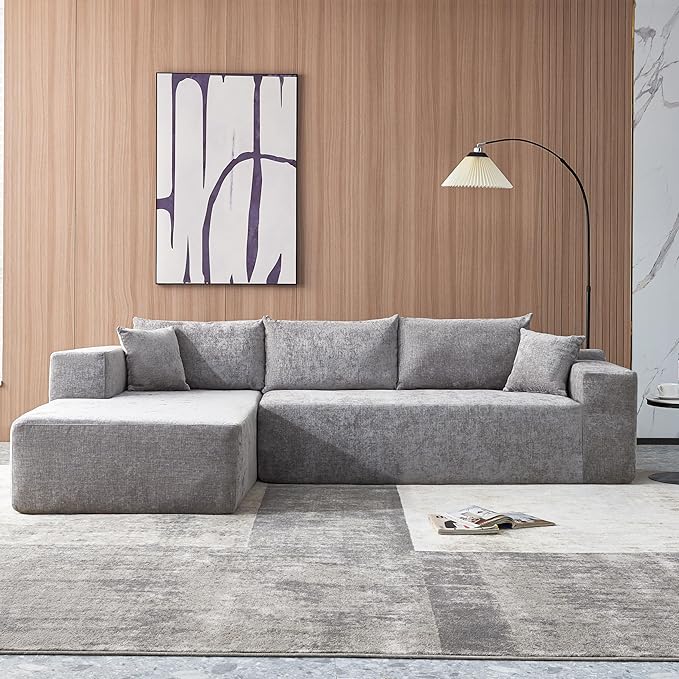 Photo 1 of *BRAND UNKNOWN 104.7'' Sponge Sectional Sofa Couch for Living Room, Modern High Density Sponge Floor Sofa Contemporary L-Shape Couch with Chaise Lounge for Home Office, Corduroy Fabric, Dark Grey