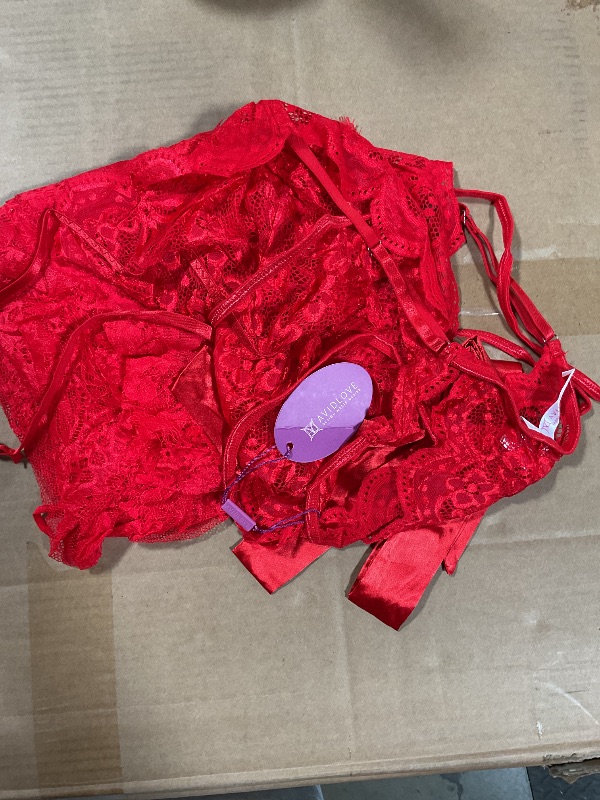 Photo 1 of Avidlove Women Babydoll Lingerie Lace Chemise Halter Nightwear Teddy Dress Red