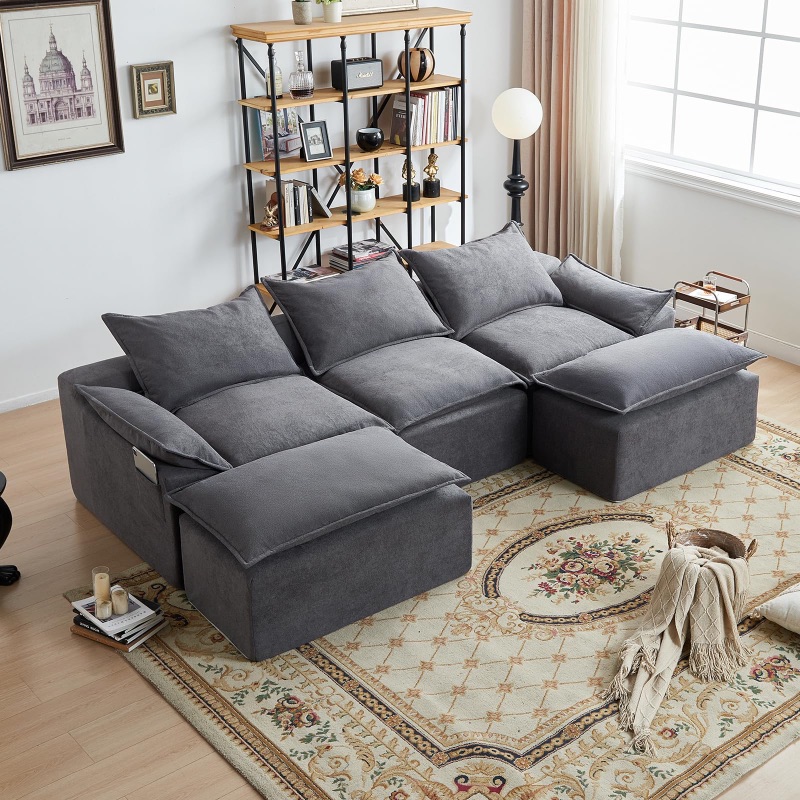 Photo 1 of *2ND.BOX OF FUTON VAMCHEER U SHAPED CLOUD COUCH, UTRA SOFT SECTIONAL COUCH WITH 2 MOVABLE OTTOMAN, DEEP SEAT MODULAR SOFA FOR LIVING ROOM, BEDROOM, OFFICE, NO ASSEMBLY REQUIRED, GREY