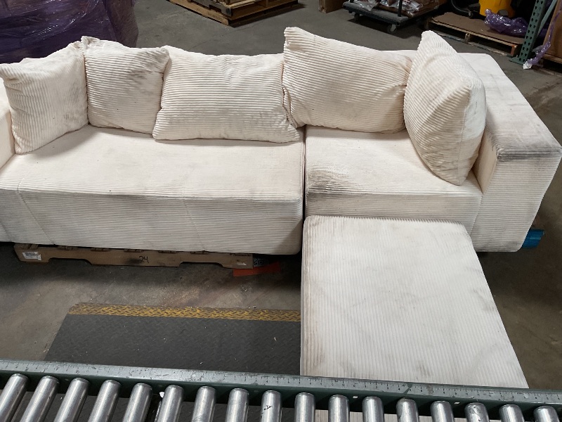 Photo 1 of *PHOTO FOR REFERENCE Minimalist Compressed Boneless Sofa, Fluffy Corduroy Cloud Sectional Couch, L Shape Sofa for Living Room, No Assembly Required Tan