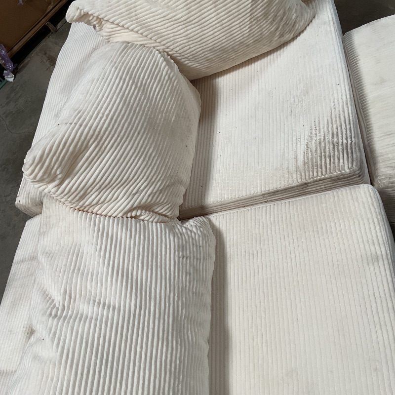Photo 1 of *PHOTO FOR REFERENCE Minimalist Compressed Boneless Sofa, Fluffy Corduroy Cloud Sectional Couch, L Shape Sofa for Living Room, No Assembly Required Tan