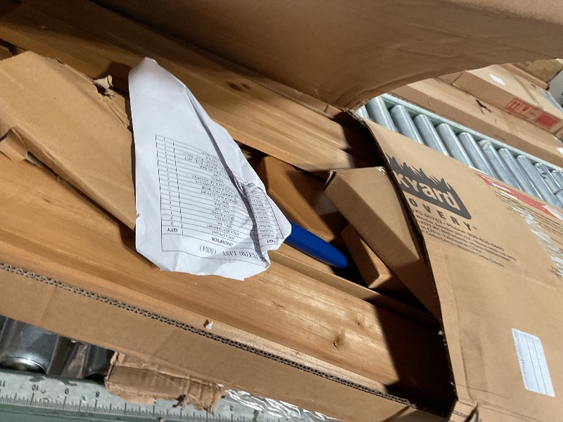 Photo 1 of **POSSIBLY MISSING ASSEMBLY PIECES** BOX 4 OF 4 Backyard Discovery Beach Front Cedar Wood Swing Set with Wave Slide, Play Deck, Monkey Bars, Rock Wall Ladder, Shaded Picnic Area, Snack Bar, Belt Swings, Trapeze, Sandbox Area, Outdoor Playset