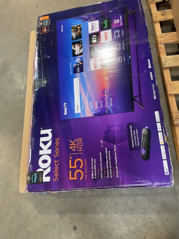 Photo 1 of ** FOR PARTS ONLY SCREEN DAMAGED** Roku Smart TV 2025 – 55-Inch Select Series, 4K HDR TV – Roku TV with Enhanced Voice Remote – Flat Screen LED Television with Wi-Fi for Streaming Live Local News, Sports, Family Entertainment
