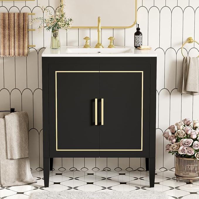 Photo 1 of 30 in Bathroom Vanity with Sink,Soft Closing Doors,and Hidden Drawers, Wood Single Bathroom Sink Cabinet,Modern Freestanding Bathroom Vanities with Sink Combo