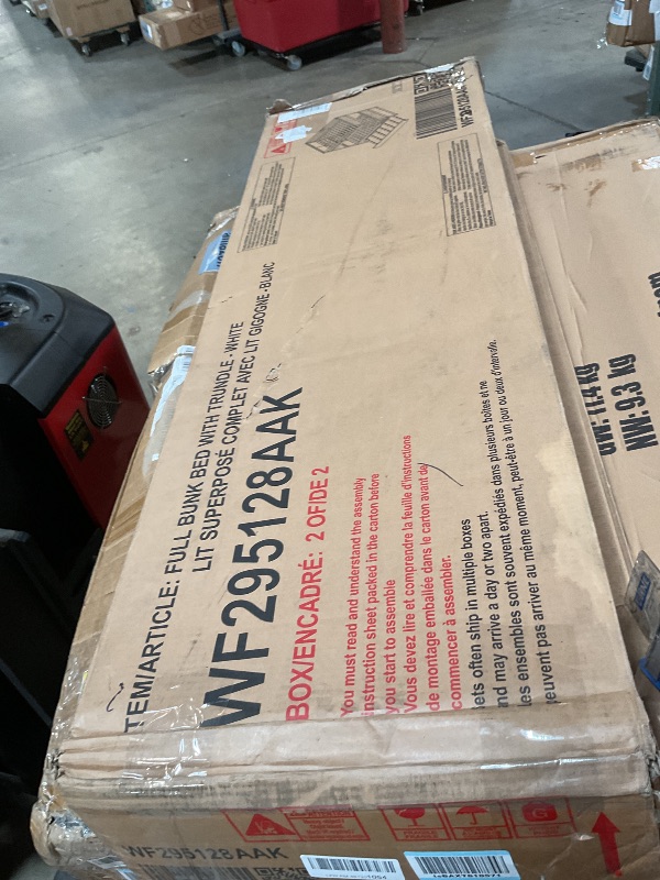 Photo 1 of **PARTIAL SET/ BOX 2 OF 2** Merax Full Over Full Bunk Bed with Trundle,Wooden Trundle Bed Frame with Ladder Safety Guardrail,Convertible to 2 Platform Beds for Kids Teens,White