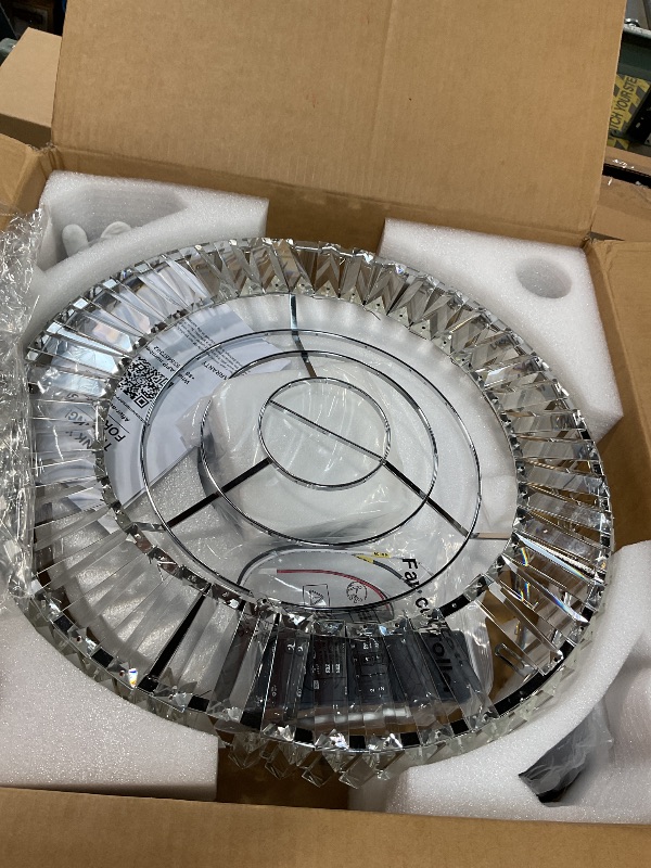 Photo 1 of **FOR PARTS** FIDGRA 42'' Fandelier Ceiling Fan with Light, Retractable Chandelier Fan LED Dimmable Crystal Ceiling Fan for Bedroom Living Room Dining Room-Chrome