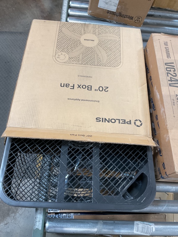 Photo 1 of ***POSSIBLY FOR PARTS DOESN'T FUNCTION PROPERLY*** PELONIS 20 Inch Box Fan – 3 Speeds, 25ft/s, Floor Fans, Superior Air Throw (2295 CFM), Lightweight, 5 Blades, Portable & Durable for Bedroom, Office, Living Room, Garage