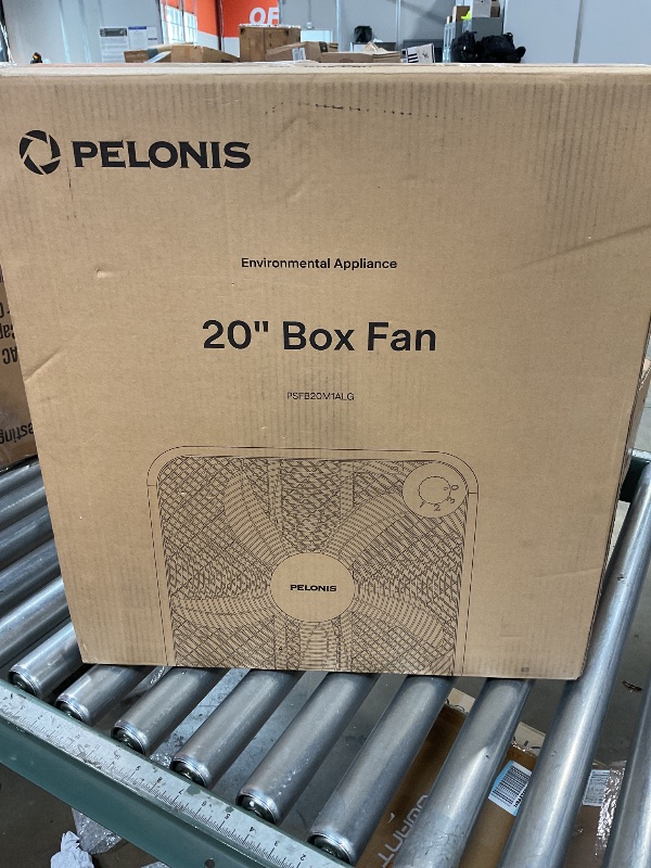 Photo 1 of ***POSSIBLY FOR PARTS DOESN'T FUNCTION PROPERLY*** PELONIS 20 Inch Box Fan – 3 Speeds, 25ft/s, Floor Fans, Superior Air Throw (2295 CFM), Lightweight, 5 Blades, Portable & Durable for Bedroom, Office, Living Room, Garage