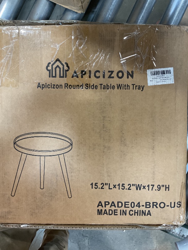 Photo 1 of ***BAD PAINT CHIPPING**** Apicizon Round Side Table, Brown Tray Nightstand Coffee End Table for Living Room, Bedroom, Small Spaces, Easy Assembly Bedside Table, 15 x 18 Inches