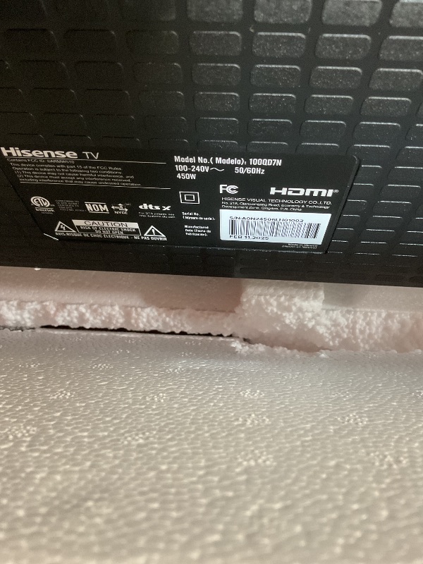 Photo 1 of **MAJOR DAMAGE TO SCREEN**Hisense 100-Inch Class QD7 Series QLED 4K UHD Google Smart TV (100QD7N, 2024 Model) - QLED, Native 144Hz, Motion Rate 240, Direct Full Array, Game Mode Pro, Alexa Compatibility