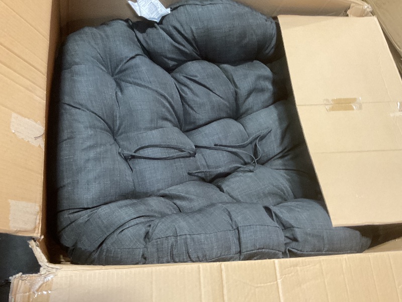 Photo 1 of **JUST THE CUSHION ONLY**Bme Ergonomic Wicker Papasan Chair with Soft Thick Density Fabric, High Capacity Steel, 360 Degree Swivel for Living, Bedroom, Reading Room, Lounge, Black Cushion - Gray Frame