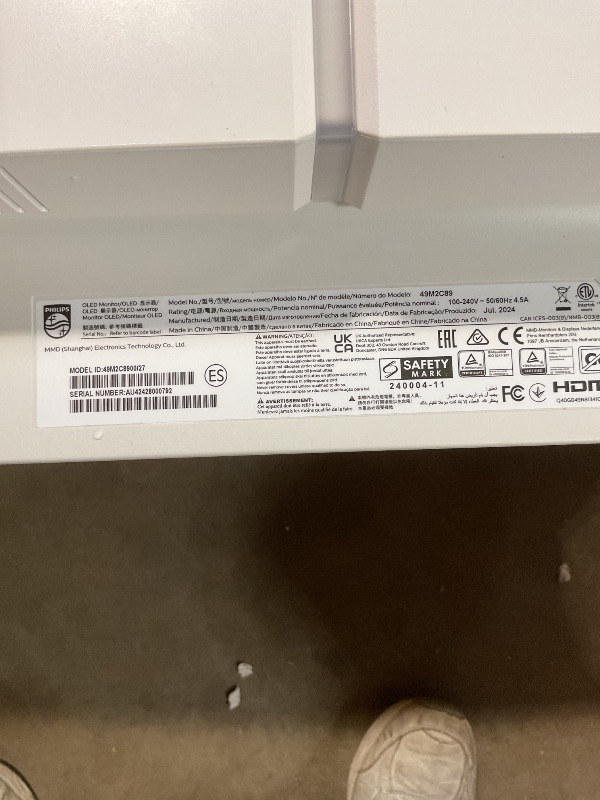 Photo 1 of **SELLING FOR PARTS AS PARTIAL SET. NO POWER CORD. **Philips Evnia 49M2C8900 49'' QD OLED Curved Gaming Monitor, Wide Dual QHD, 240Hz, AMD FreeSync Premium Pro, USB-C Docking, Built in KVM, Height Adjustable, Xbox PS5 Switch Compatible, 4-Year Warranty