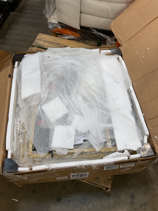 Photo 1 of **SELLING FOR PARTS. MISSING MIRROR **DWVO Vanity Desk with LED Lighted Mirror & Power Outlet, Vanity Table Set with Hidden Jewelry Storage Shelves, 3 Lighting Colors Makeup Desk with 5 Drawers, Dressing Table with Cushion Stool, White