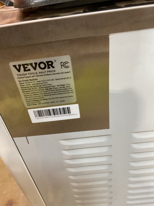 Photo 1 of **FOR PARTS ONLY NON-FUNCTIONAL** VEVOR Commercial Ice Cream Machine, 34-44 L/H Yield, 3400W 3-Flavor Freestanding Soft Serve Ice Cream Maker, 2 x 9L Stainless Steel Hopper, LED Panel Allows Single Cylinder Use Overnight Refrigeration
